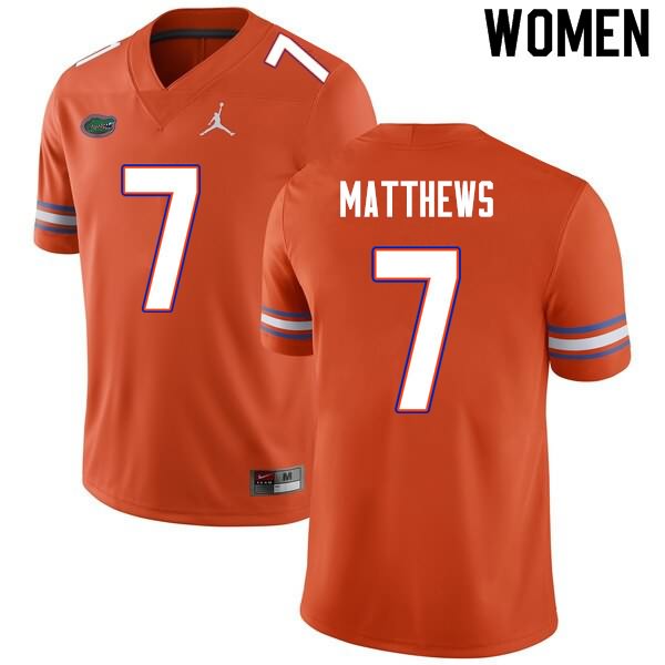 Women's NCAA Florida Gators Luke Matthews #7 Stitched Authentic Nike Orange College Football Jersey TDU1565MW